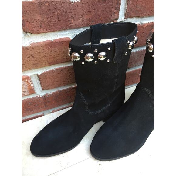 MICHAEL KORS Hayes Black Suede Studded Ankle Boots Booties 6.5 NEW - Picture 3 of 9